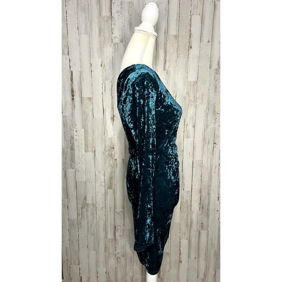 Lulus Women's One-Shoulder‎ Mini Dress Teal Crushed Velvet Size Medium - Picture 7 of 10